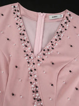 AOMEIDRESS Elegant Pink Beaded Peplum Flare Sleeve Office Jumpsuit