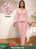 AOMEIDRESS Elegant Pink Beaded Peplum Flare Sleeve Office Jumpsuit Pink / S