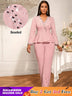 AOMEIDRESS Elegant Pink Beaded Peplum Flare Sleeve Office Jumpsuit Pink / S