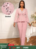 AOMEIDRESS Elegant Pink Beaded Peplum Flare Sleeve Office Jumpsuit Pink / S