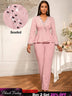 AOMEIDRESS Elegant Pink Beaded Peplum Flare Sleeve Office Jumpsuit Pink / S