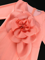 AOMEIDRESS Elegant Pink Maxi Mermaid Dress with 3D Flower for Wedding