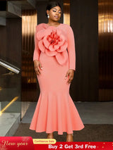 AOMEIDRESS Elegant Pink Maxi Mermaid Dress with 3D Flower for Wedding Pink / S
