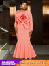 AOMEIDRESS Elegant Pink Maxi Mermaid Dress with 3D Flower for Wedding Pink / S