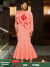 AOMEIDRESS Elegant Pink Maxi Mermaid Dress with 3D Flower for Wedding Pink / S