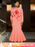 AOMEIDRESS Elegant Pink Maxi Mermaid Dress with 3D Flower for Wedding Pink / S