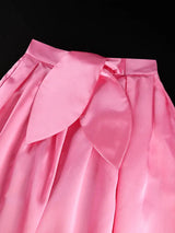 AOMEIDRESS Elegant Pink Satin A Line Skirt High Waist with Bow Detail