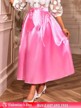 AOMEIDRESS Elegant Pink Satin A Line Skirt High Waist with Bow Detail Pink / S