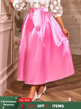 AOMEIDRESS Elegant Pink Satin A Line Skirt High Waist with Bow Detail Pink / S