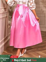 AOMEIDRESS Elegant Pink Satin A Line Skirt High Waist with Bow Detail Pink / S
