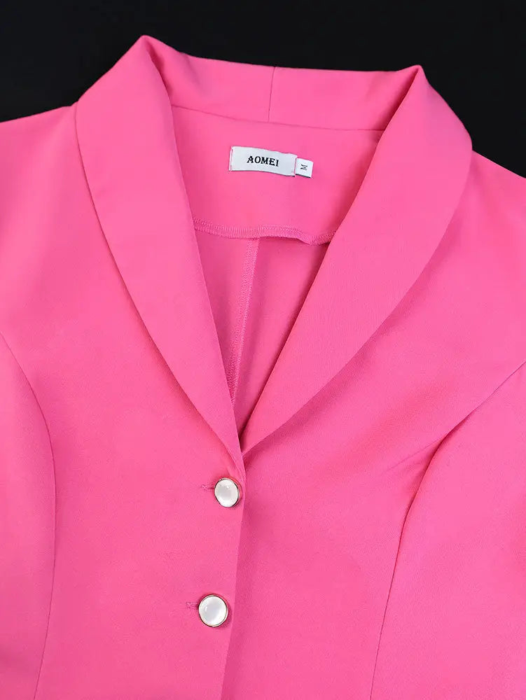 AOMEIDRESS Elegant Pink Two Piece Set Blazer Tops with Skirt for Party