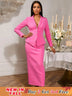 AOMEIDRESS Elegant Pink Two Piece Set Blazer Tops with Skirt for Party Pink / S