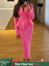 AOMEIDRESS Elegant Pink Two Piece Set Blazer Tops with Skirt for Party Pink / S