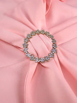 AOMEIDRESS Elegant Pink V Neck Party Outfits For Women Ruffles Bow