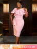 AOMEIDRESS Elegant Pink V Neck Party Outfits For Women Ruffles Bow Pink / S