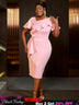 AOMEIDRESS Elegant Pink V Neck Party Outfits For Women Ruffles Bow Pink / S