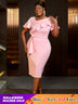 AOMEIDRESS Elegant Pink V Neck Party Outfits For Women Ruffles Bow Pink / S