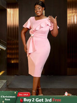 AOMEIDRESS Elegant Pink V Neck Party Outfits For Women Ruffles Bow Pink / S