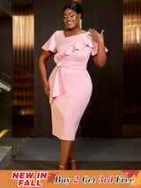 AOMEIDRESS Elegant Pink V Neck Party Outfits For Women Ruffles Bow Pink / S