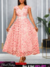 AOMEIDRESS Elegant Pink Wedding Guest Dress A Line 3D Floral Applique Pink / S