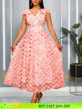 AOMEIDRESS Elegant Pink Wedding Guest Dress A Line 3D Floral Applique Pink / S