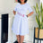AOMEIDRESS Elegant Pleated A Line Dress O Neck Short Sleeve Buttons WHITE / S