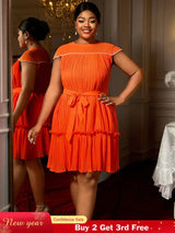 AOMEIDRESS Elegant Pleated Beaded Dress With Lace Up For Wedding Guest Orange / 0XL