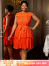 AOMEIDRESS Elegant Pleated Beaded Dress With Lace Up For Wedding Guest Orange / 0XL