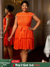 AOMEIDRESS Elegant Pleated Beaded Dress With Lace Up For Wedding Guest Orange / 0XL