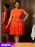 AOMEIDRESS Elegant Pleated Beaded Dress With Lace Up For Wedding Guest Orange / 0XL