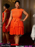 AOMEIDRESS Elegant Pleated Beaded Dress With Lace Up For Wedding Guest Orange / 0XL
