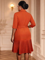 AOMEIDRESS Elegant Pleated Blazer Dress with Belt Causal Office Wear
