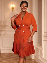 AOMEIDRESS Elegant Pleated Blazer Dress with Belt Causal Office Wear
