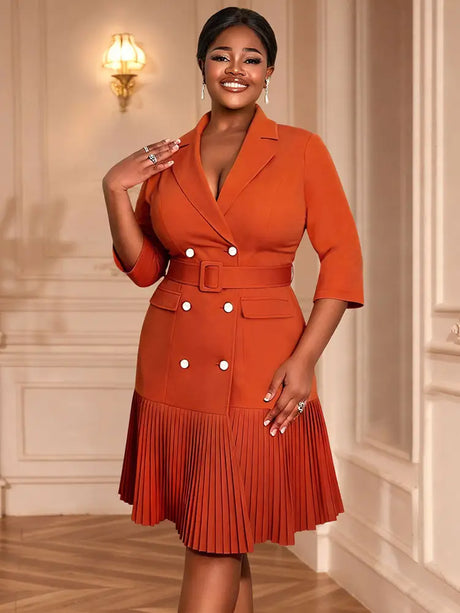 AOMEIDRESS Elegant Pleated Blazer Dress with Belt Causal Office Wear