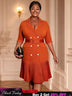 AOMEIDRESS Elegant Pleated Blazer Dress with Belt Causal Office Wear BrickRed / S