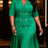 AOMEIDRESS Elegant Pleated Blazer Dress with Belt Causal Office Wear - Green / S