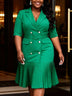 AOMEIDRESS Elegant Pleated Blazer Dress with Belt Causal Office Wear - Green / S