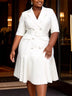 AOMEIDRESS Elegant Pleated Blazer Dress with Belt Causal Office Wear - White / S