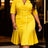 AOMEIDRESS Elegant Pleated Blazer Dress with Belt Causal Office Wear - Yellow / S
