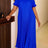 AOMEIDRESS Elegant Pleated Dress Collared Short Sleeves Loose Fitting - Blue / S