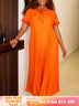 AOMEIDRESS Elegant Pleated Dress Collared Short Sleeves Loose Fitting - Orange / S