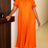 AOMEIDRESS Elegant Pleated Dress Collared Short Sleeves Loose Fitting - Orange / S