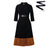 AOMEIDRESS Elegant Pleated Dress Notched Collar Wrist Sleeve Color Block Black / S
