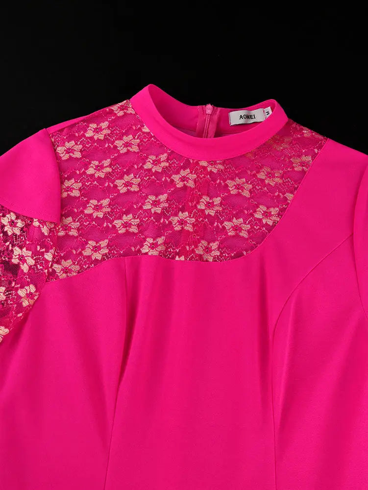 AOMEIDRESS Elegant Pleated Long Sleeve Lace Dress For Party Office