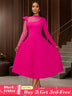AOMEIDRESS Elegant Pleated Long Sleeve Lace Dress For Party Office Rose / S