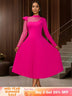 AOMEIDRESS Elegant Pleated Long Sleeve Lace Dress For Party Office Rose / S