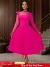 AOMEIDRESS Elegant Pleated Long Sleeve Lace Dress For Party Office Rose / S
