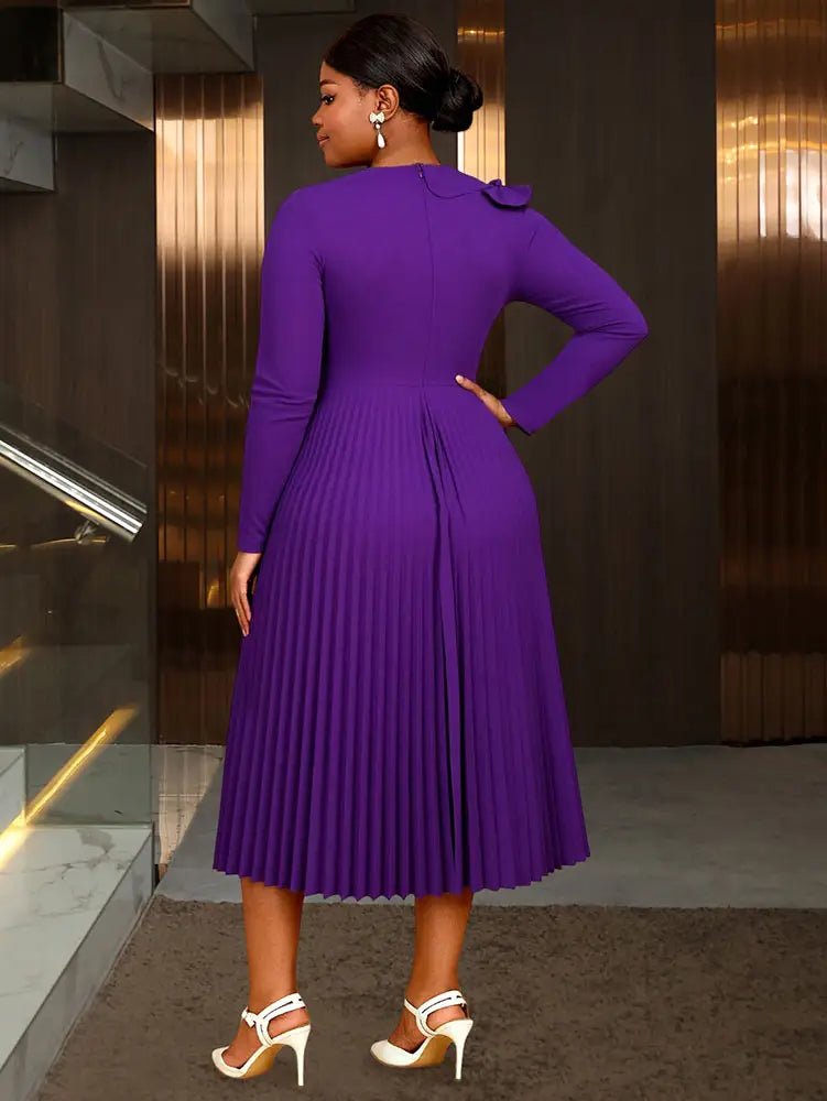 AOMEIDRESS Elegant Pleated Peplum Long Sleeve Dress For Office Church