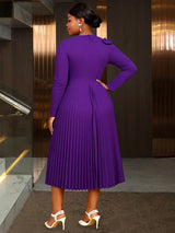 AOMEIDRESS Elegant Pleated Peplum Long Sleeve Dress For Office Church