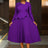 AOMEIDRESS Elegant Pleated Peplum Long Sleeve Dress For Office Church DarkPurple / S